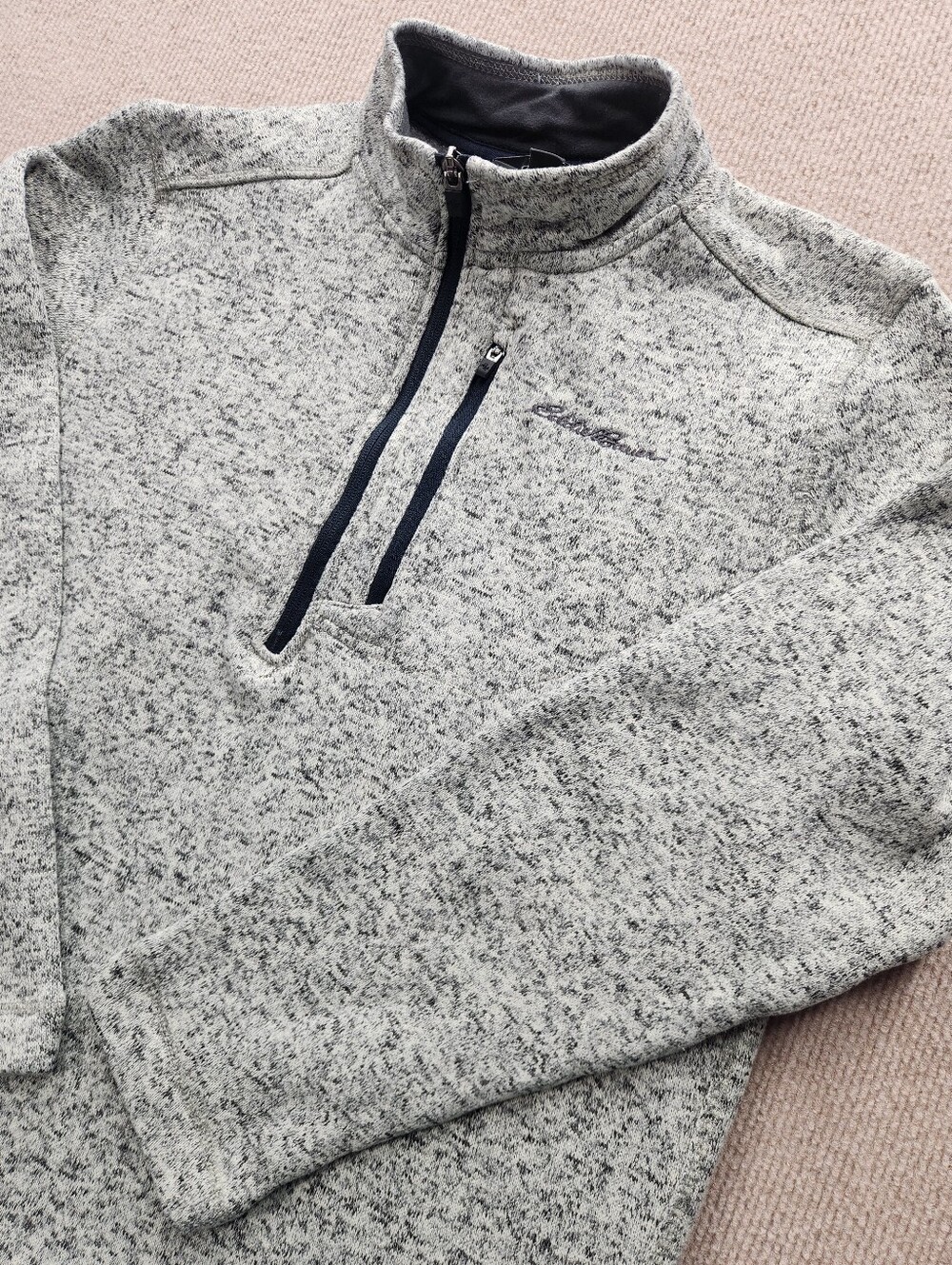 Eddie Bauer Men's M Gray Heather Fleece 1/4 Zip Mock Neck Pullover Sweatshirt